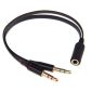 Audio Jack 3.5mm Y-Splitter M/F, Stereo+Microphone, flat cable, black, including iPhone/Samsung headset