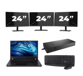 Acer TravelMate P214-54 - Intel Core i3-12e Generatie - 14 inch - 16GB RAM - 256GB SSD - Windows 11 Home + 3x 24 inch Monitor